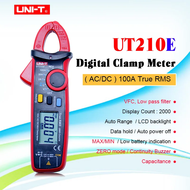 

UNI-T UT210E Digital Clamp Meter True RMS Auto Range UT210D 2000 Count LCD Display Multimeters Megohmmeter Auto Power Off