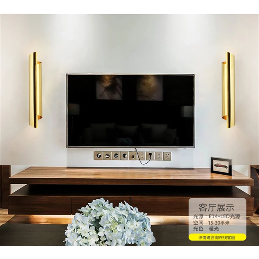 Modern Gloss Mirror Bright Gold Wall Lamps Living Room Bedroom Design Sconce Wall Lights Stairs Stainless Steel Deco Fixtures