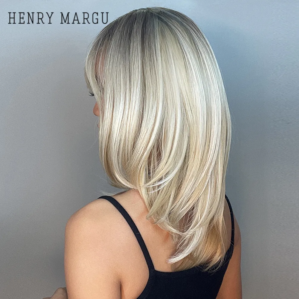 HENRY MARGU Short Straight Synthetic Wigs Blonde Bob Layered Natural Hairs for Women Daily Cosplay Party Heat Resistant Hair Wig