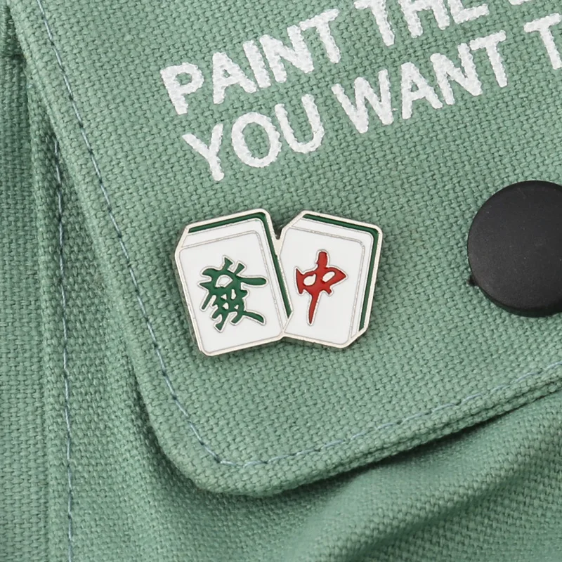 Chinese Style Mahjong Game Brooch Metal Enamel Badge Pin Backpack Hat Lapel Badge Men Women Fashion Jewelry Gifts