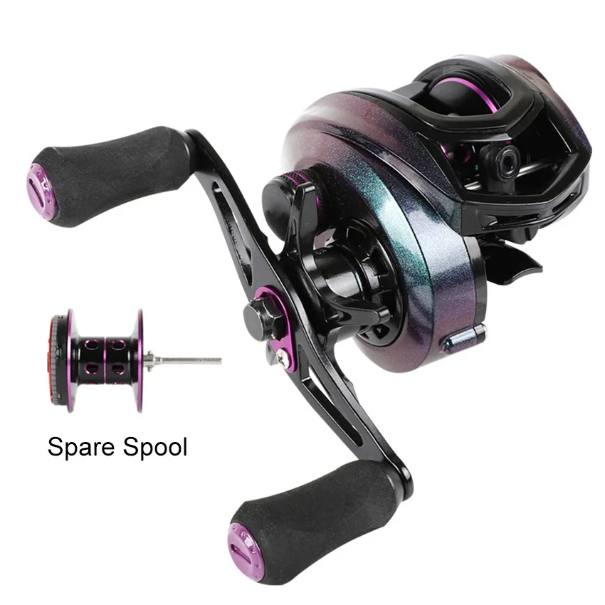 

Baitcasting Fishing Reel with Spare Spool 6-Gear Brake System Spinning Reel Wheel 8kg Max Drag 9+1 BB 8.1:1 High Speed Ratio