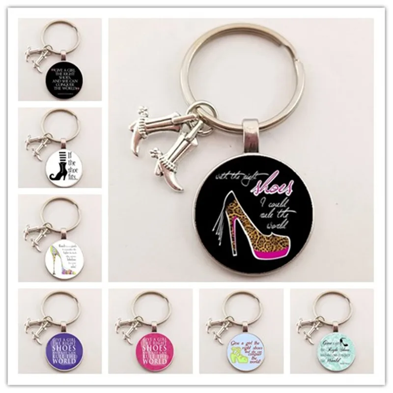 vintage fashion Give a girl the right shoes and she can conquer the world keychain ladies high heels key chain ring