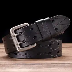Erkek deri çift Prong kemer klasik Pin toka kayış evrensel oyulmuştur kemer yeni genişlik: 3.8cm