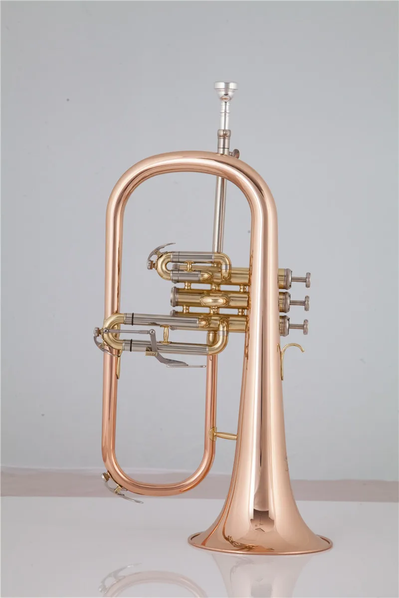 Hot Selling Bb  Flugelhorn Rose Brass Lacquer metal Musical instrument Professional with Mouthpiece Case Free Shipping