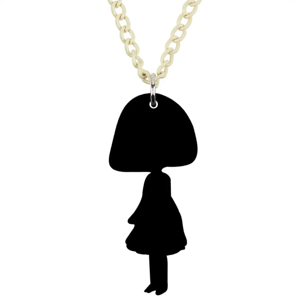 Bonsny Acrylic Black Short Hair Dress Girl Doll Necklace Pendant Choker Fashion Jewelry For Girls Lady Teen Charms Gift 2019 Hot