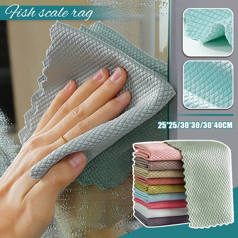 

10Pc Reusable NanoScale Streak-Free Cleaning Cloths Washing Dish Efficient Fish Scale Wipe Cloth Kitchen Anti-Grease Wiping Rags