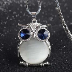 Fashion Cute Owl Pendant Necklace for Women Long Sweater Chain Rhinestone Necklaces Clothing Accessories Personality Jewelry