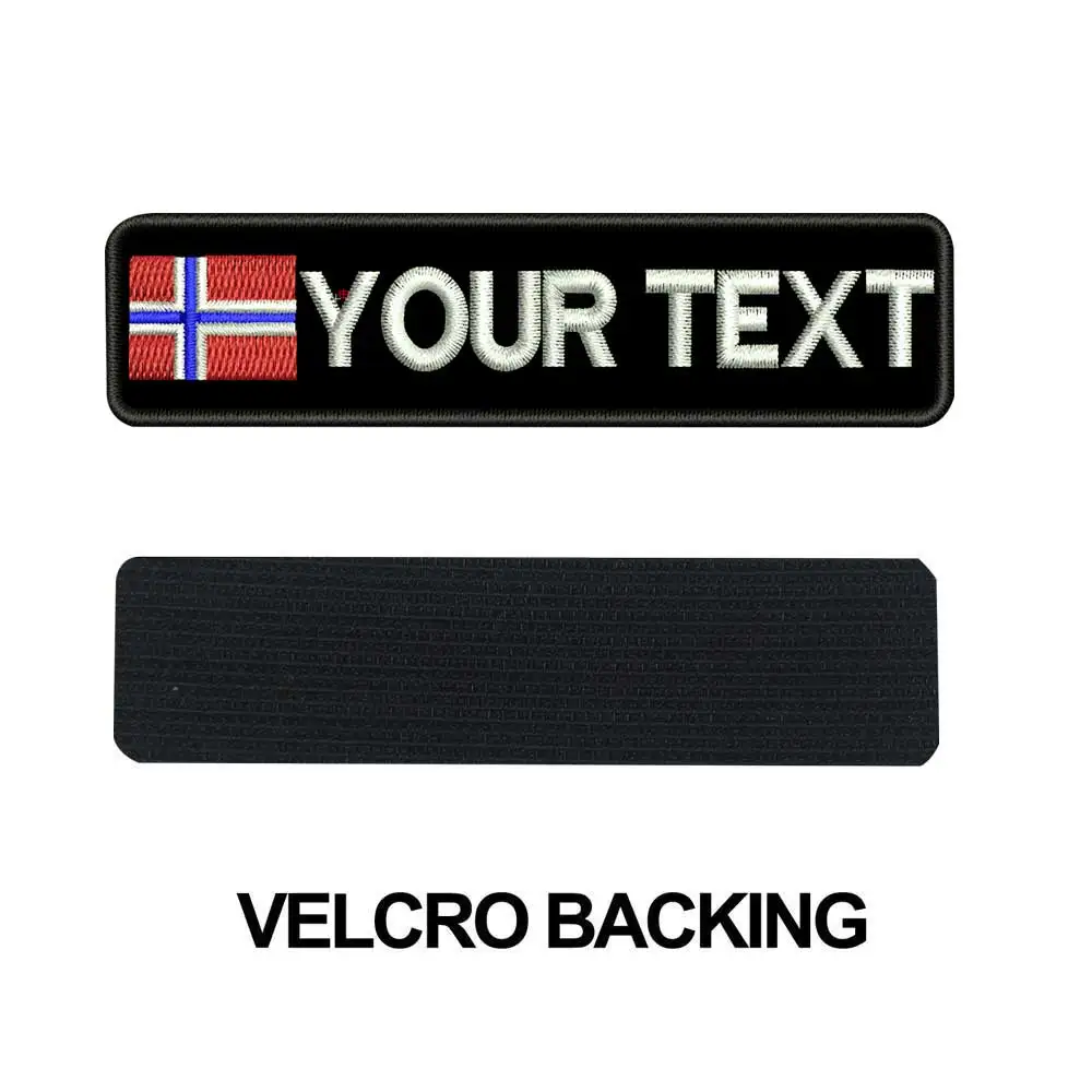 Custom Norway name patches tags personalized iron on hook backing embroidered