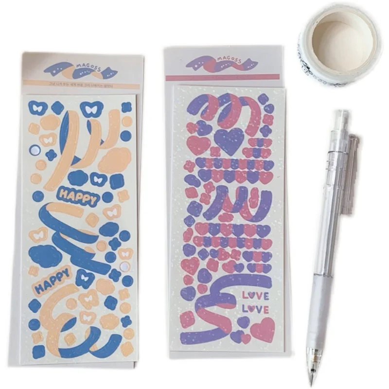 Ins Laser Shiny Ribbon Sticker DIY Scrapbook Base Collage Mobile Diary Plan Gift Sealing Phone Decoration Popular Sticker