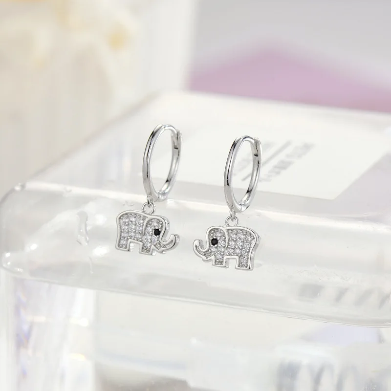 REETI Real 925 Sterling Silver Crystal elephant Earring For Women Making Jewelry Gift Wedding Party Engagement