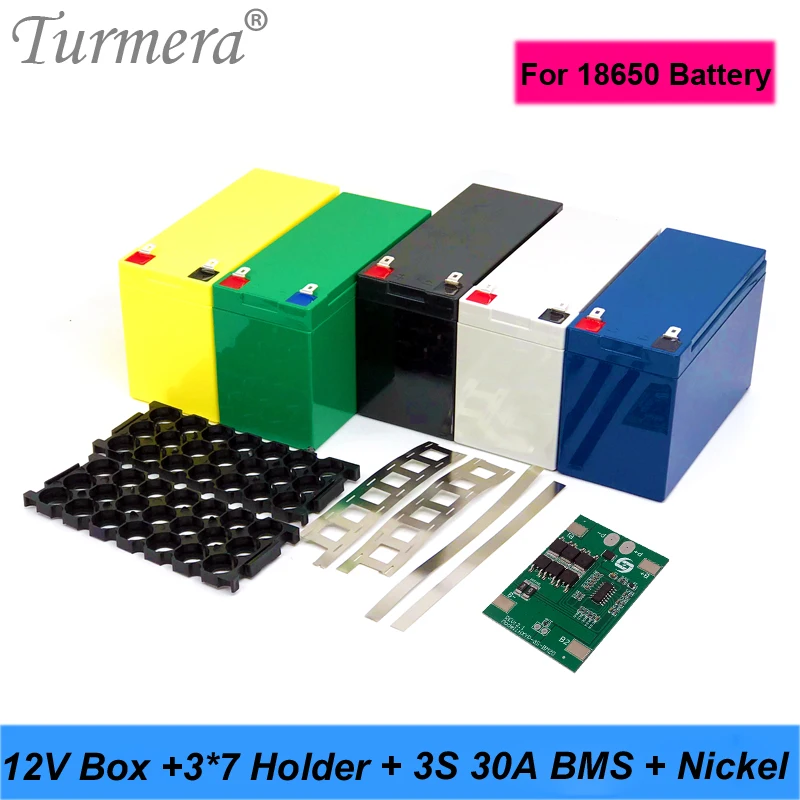 Turmera 12V 7Ah to 23Ah Battery Storage Box 3S 30A BMS 3X7 18650 Holder with Welding Nickel for Motorcycle Replace Lead-Acid Use