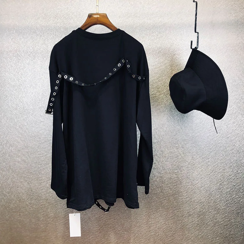 Original personality loose heavy craft punk style solid color irregular decorative T shirt dark base bottom T shirt trendy male