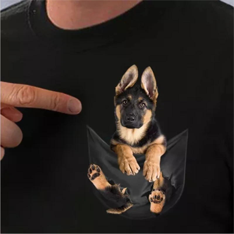 Cotton Pocket T-Shirt Summer Yorkshire Terrier Printed T-shirt Men for Women Shirts Tops Funny Cotton Black Tees Drop Shipping