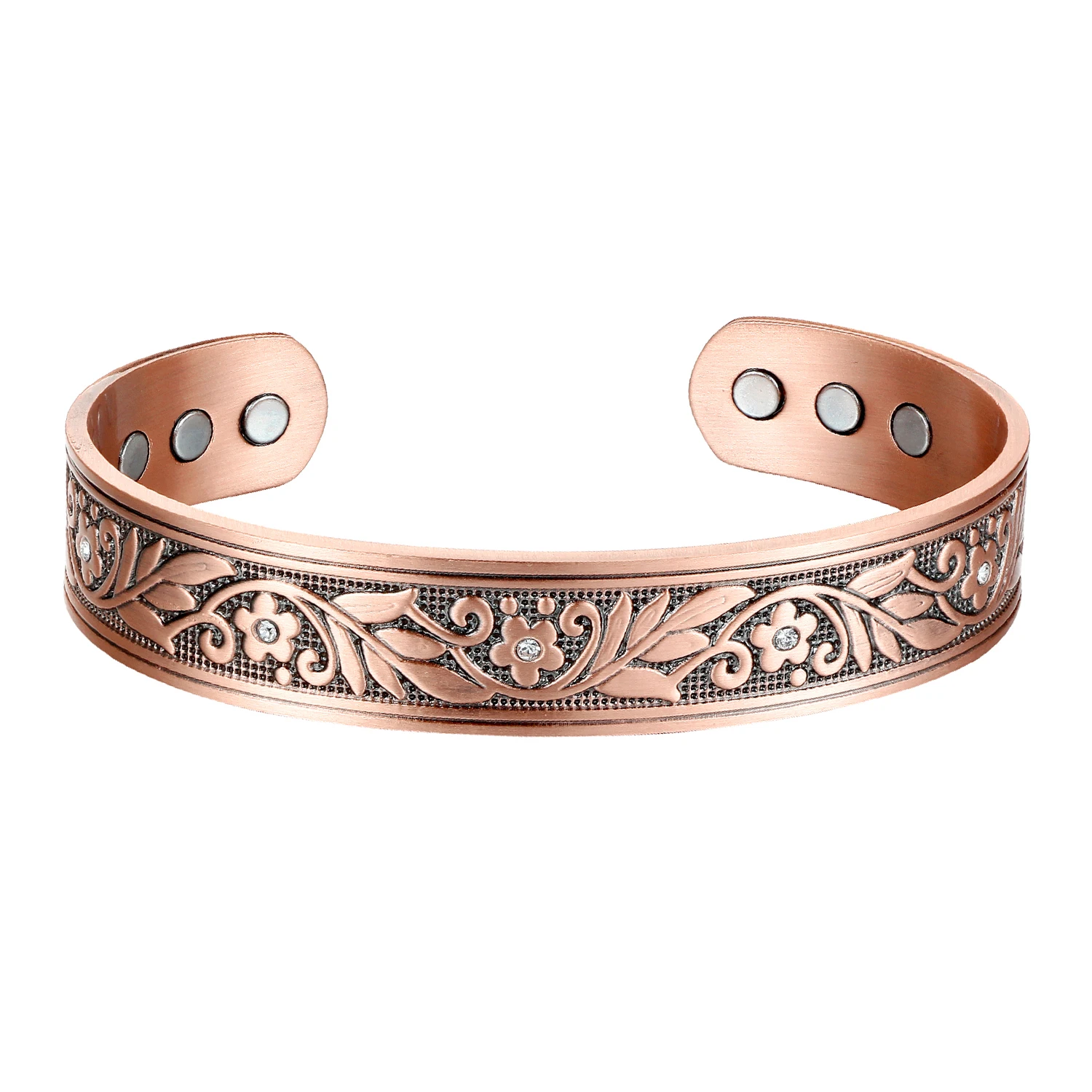 OKtrendy Brand Crystals Copper Bangles Flower Carving Bracelets Couple Luxury Jewelry Magnetic Cuff Bangles For Women Gift