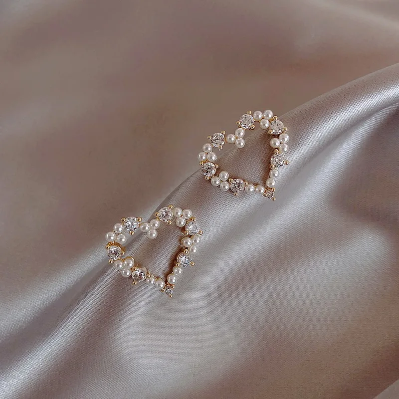 Novo amor pérola brincos em forma de coração strass pérola brinco feminino menina festa personalidade temperamento jóias presente