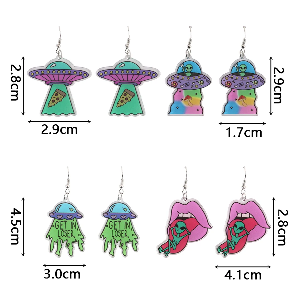 New Creative Punk Acrylic Alien UFO Drop Earrings For Women Girls Printting Long Dangle Earrings Fashion Party Jewelry Gifts