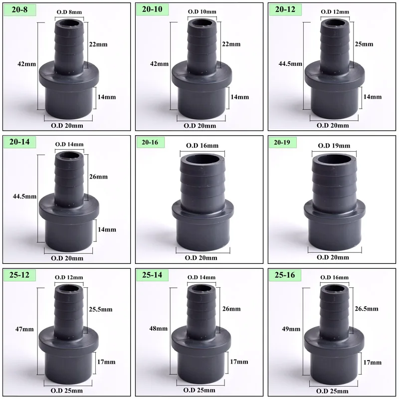 

Pagoda Connector Garden Hose Adapter High Quality Irrigation UPVC Pipe Soft Hose Joint Accessories Outer Diameter 8~25mm