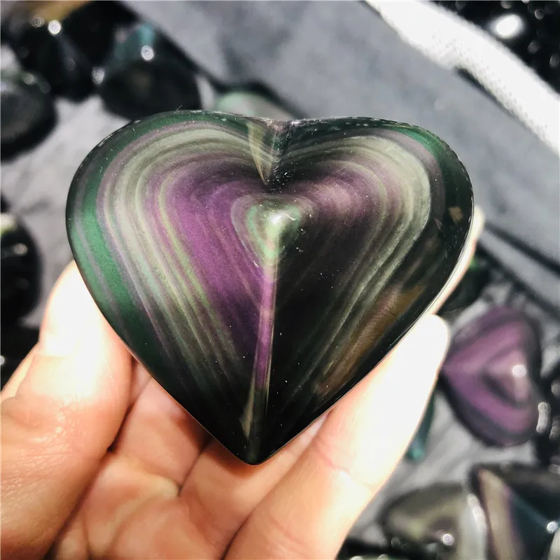 

Natural Rainbow Obsidian Cat Eyes Quartz Crystal Heart Stones Healing Quartz Crystals And Minerals Specimen Decor Gift