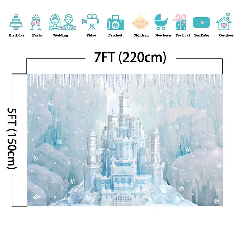 Mocsicka 베이비 샤워 배경 겨울 얼음과 눈의 성 장식 스타일 신생아 사진 배경 사진 스튜디오