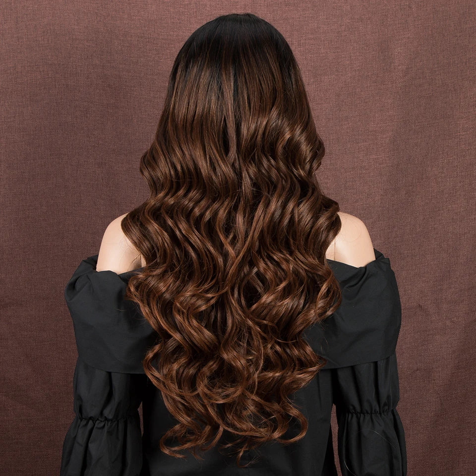 Perruques synthétiques longues ondulées pour femmes noires, cheveux de bébé ondulés, Ombre, Blonde, Marron, Deep Wave, Cosplay, At, 30"