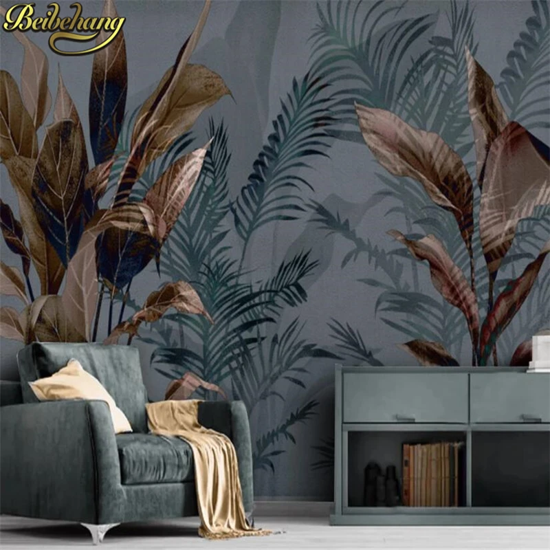 

beibehang custom papier peint mural 3d Abstract retro dark gray tropical rainforest plant mural wallpapers background wall paper