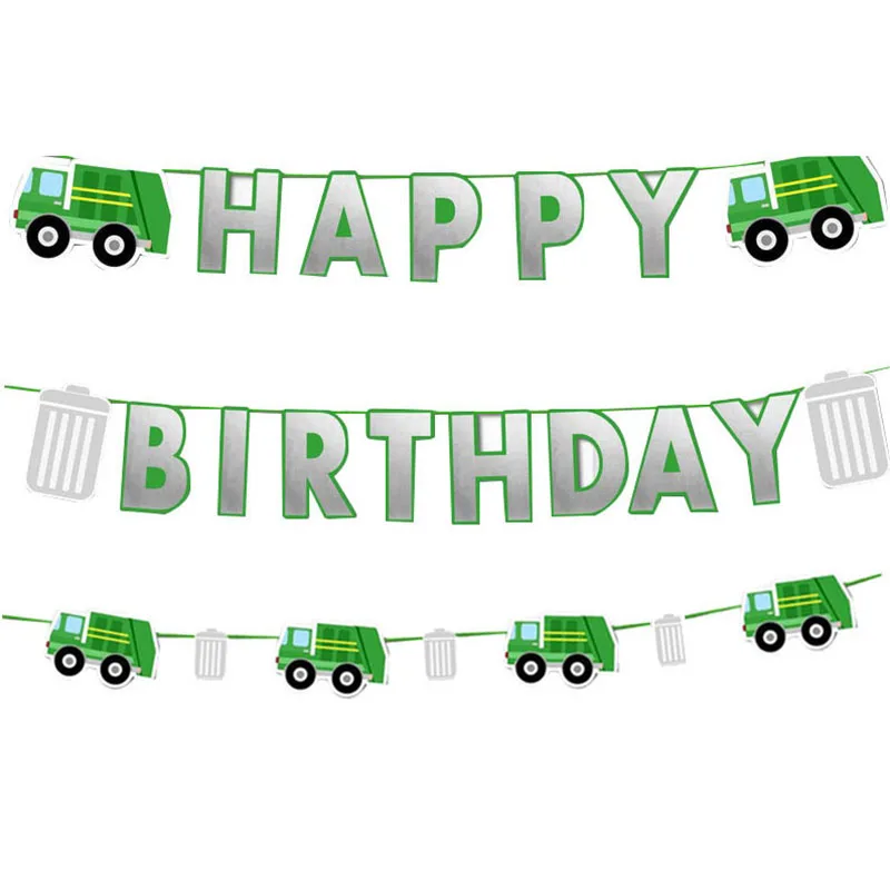 Garbage Truck Happy Birthday Banner Baby Shower Birthday Party Decorations Photo Booth Happy Birthday Bunting Garland Flags