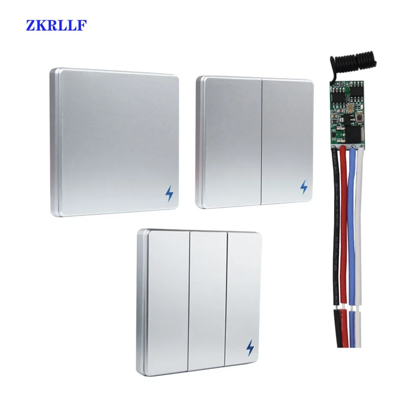 433Mhz Wireless Remote Control Switch DC5V 12V 24V LED Light Controller Mini Receiver Silver Wall Panel Transmitter lighting DIY