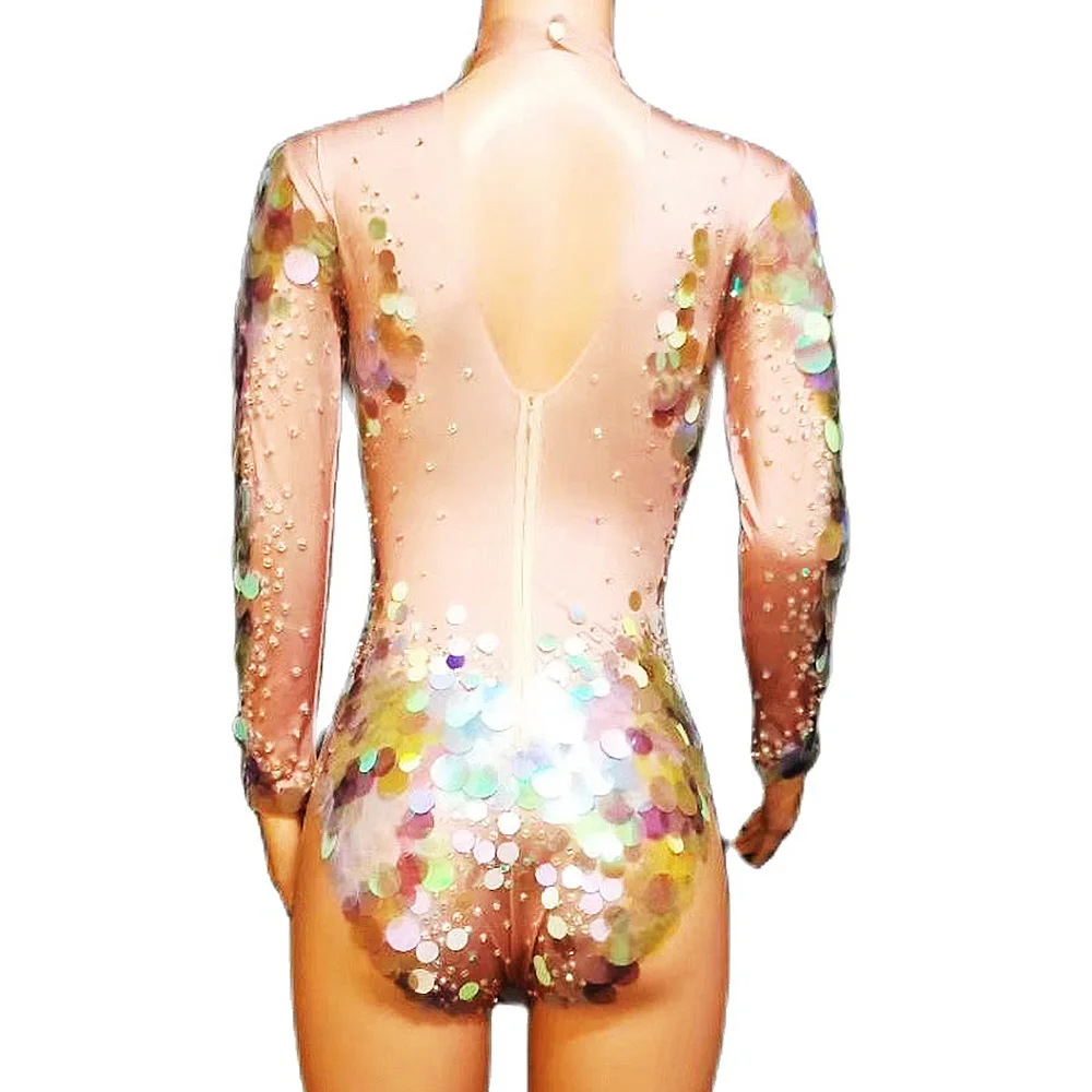 Lấp Lánh Kim Cương Nữ Dài Bodysuits Tay Lấp Lánh Sequin Nàng Tiên Cá Chặt Liền Quần Sinh Nhật Mừng Buổi Tối Hứa Trang Phục