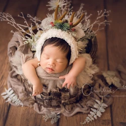 ❤️CYMMHCM Newborn Photography Props Accessories Cute Milu Deer Hat Studio Baby Photo Cartoon Cap Fotografia Christmas Gift