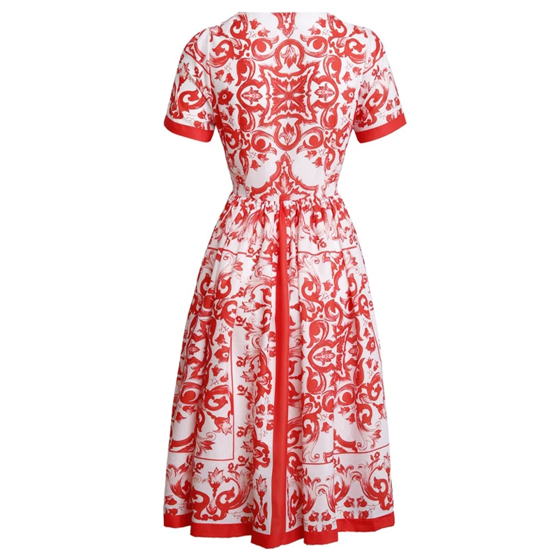 Milan Runway Designer High Quality Summer New Women'S Fashion Party Casual Sexy Beach Boho Vintage Elegant Slim Chic Print Dress