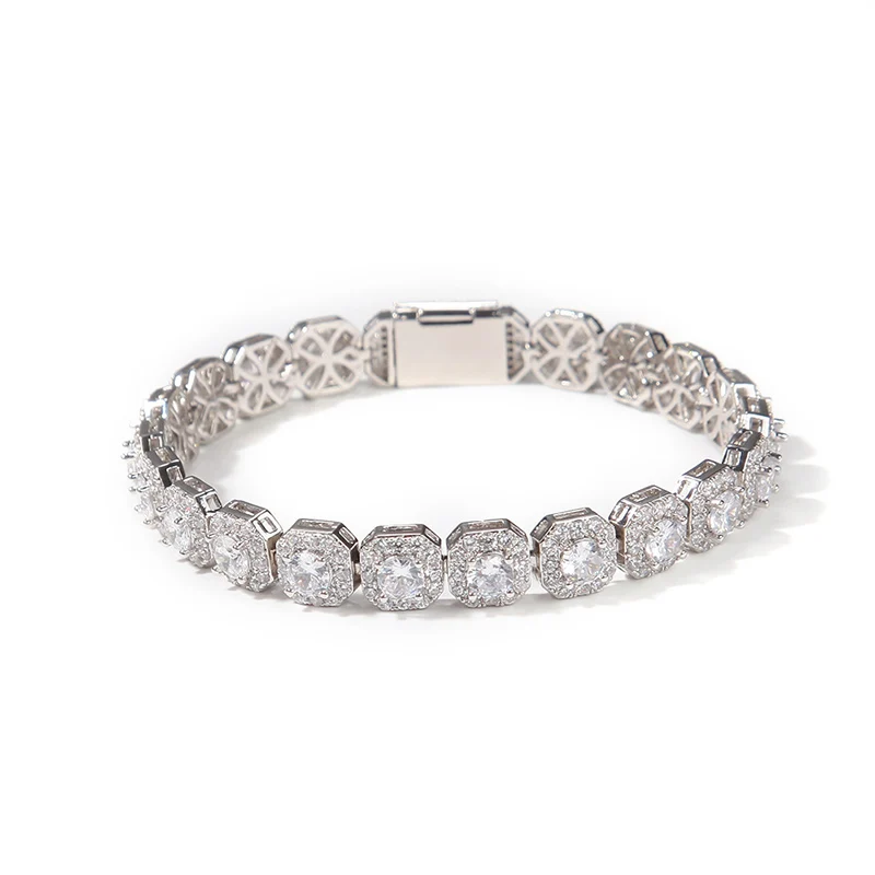 Hip Hop 1 Row Square CZ Stone Paved Bling Iced Out 9mm Tennis Link Chain Bracelets For Men Women Rapper Jewelry Drop Shipping