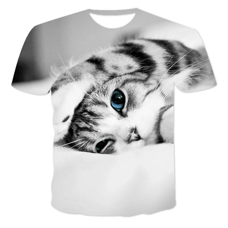 Summer Funny Animal Cat T-shirt men Summer Fashion Personality Hip Hop Print t-shirt Trend Casual Interesting graphic t shirts