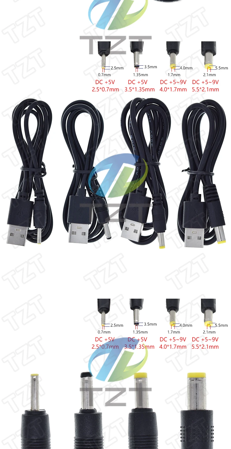 TZT 1/3PCS 1M USB-Anschluss zu 2.0*0.6mm 2.5*0.7mm 3.5*1.35mm 4.0*1.7mm 5.5*2.1mm 5V DC-Stromkabel-Stecker – Detail 3