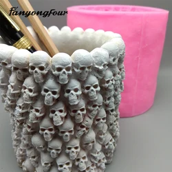 3D skull pen holder silicone mold plaster chocolate candle mold