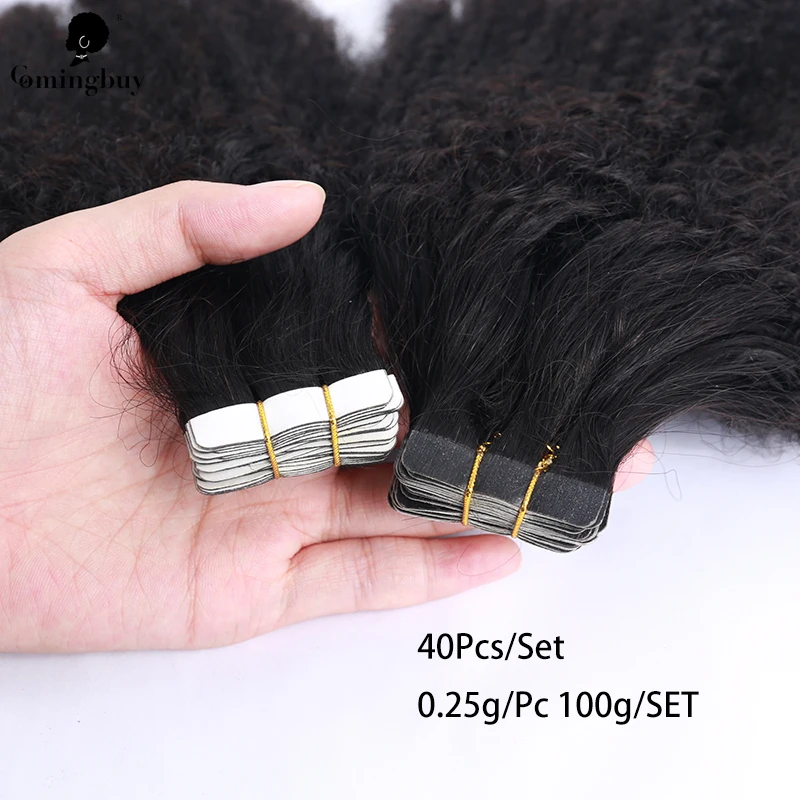 Mongol afro encaracolado 4b 4c remy fita do cabelo humano em extensões afro kinky encaracolado pacotes de cabelo humano fita para preto virgem