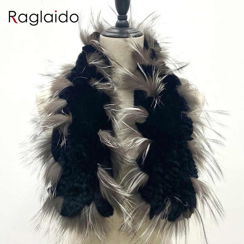 

Women Stylish Warm Scarf Natural Fluffy Fox Fur Shawls Winter Female Fashion Knitted Rabbit Fur Scarves 90x10cm