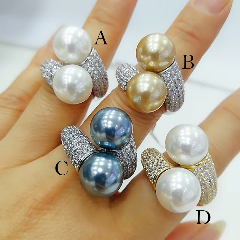 GODKI 2025 Trendy Ronde Parel Verklaring Ringen voor Vrouwen Kubieke Zirkoon Vinger Ringen Kralen Charm Ring Bohemian Strand Sieraden 2019