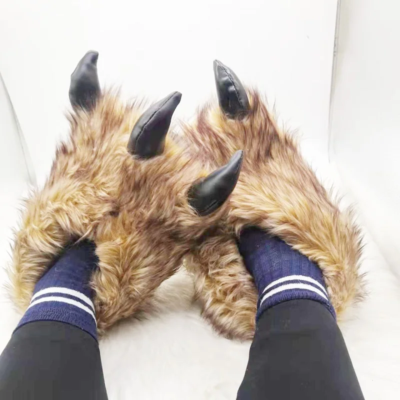 Cartoon Animal Men Bear Paw Slippers Bear Claw Indoor Fluffy Cotton Slides Winter Women Gary Slippers Sandals Wholesale