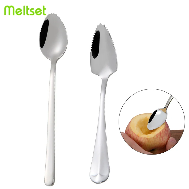 Stainless Steel Spoons Long Handle Grapefruit Spoon With Serrated Edge Fruit Honey Apple Puree Scoop Coffee Stirring Teaspoons