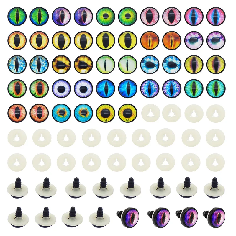 Julie Wang 10 Pairs 14mm Glass Dragon Lizard Cat Animal Safety Eyes Button With Washer Toy Doll Eyeball Jewelry Making Accessory