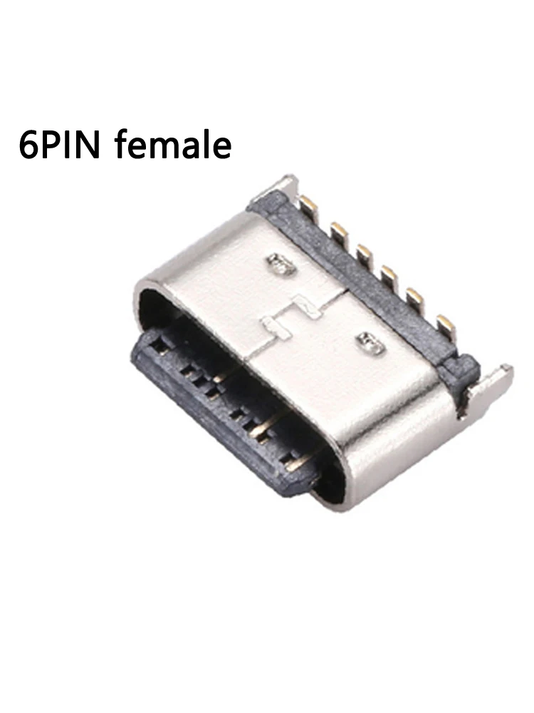 100pcs/lot 6 Pin 3A5V SMT Socket Connector Micro USB Type C 3.1 Female Placement SMD DIPFor PCB design DIY high current charging