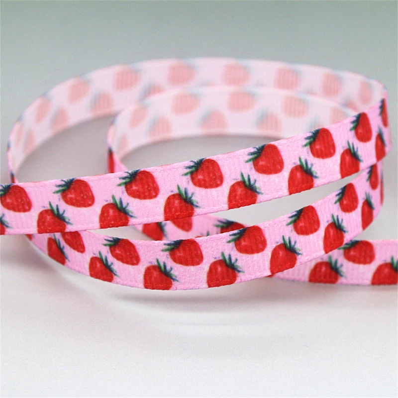 DHK 3/8\'\' 5yards Watermelon Strawberry Printed Grosgrain Ribbon Accessory Hairbow Headwear DIY Decoration 9mm C1969