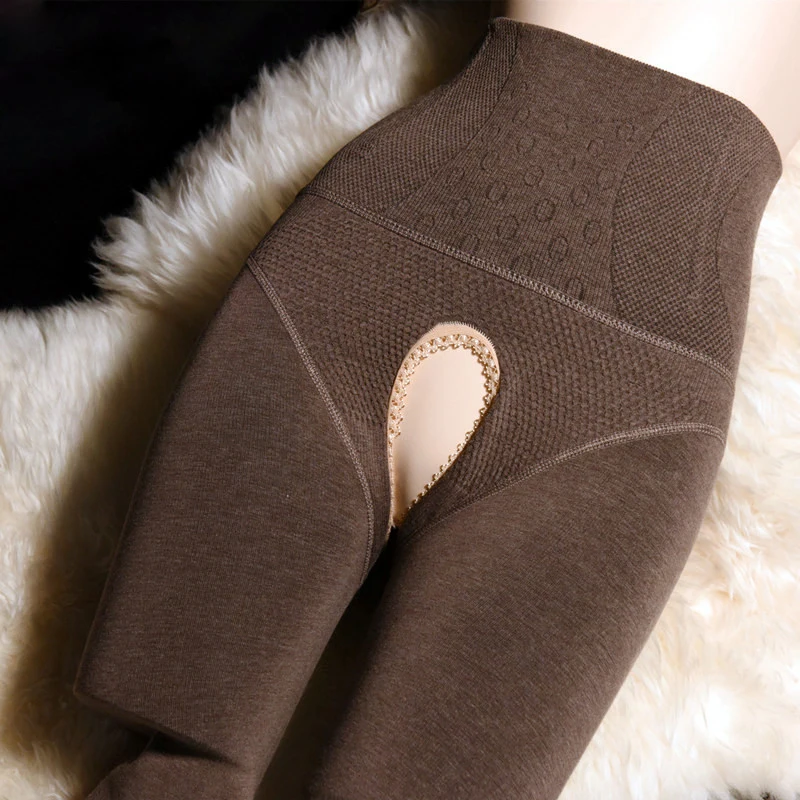 

Sexy Women Crotchless Long Johns Soft Elastic Cotton Warm Pants Tights Leggings Open Crotch Slim High Waist Thermal Pantyhose