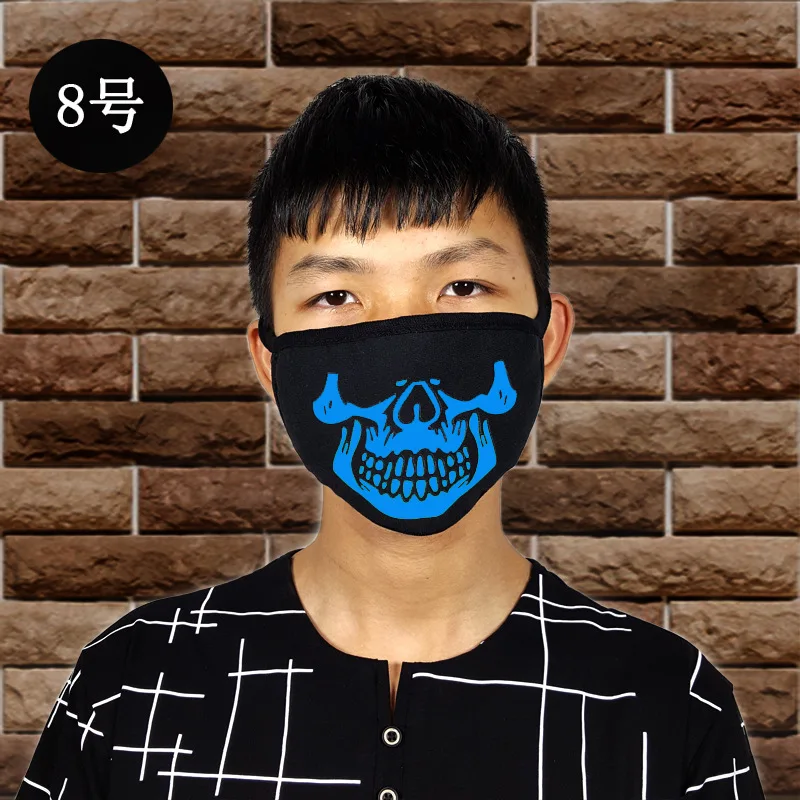 1PC Personality Teeth Blue Fluorescent Luminous Mask Tide Men/Women Creative Warm Breathable Black Cotton Halloween Face Masks