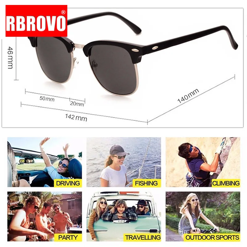 RBROVO Occhiali da sole vintage semi-senza montatura firmati da donna/uomo polarizzati UV400 classici Oculos De Sol Gafas occhiali da sole retrò