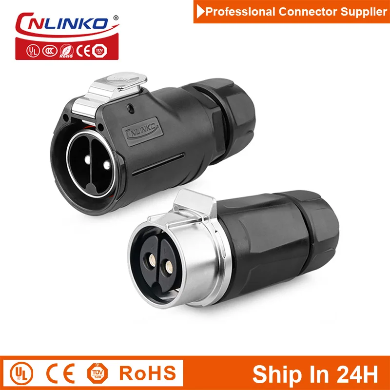 Cnlinko LP28 2Pin M28 Waterproof 45A 500V Strong Power Connector Male Female Plug Socket Wire Joint for New Energy Vehicle Metro