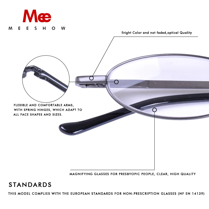 Meeshow Mini Reader With Case Stainless Steel Reading Glasses Power +1.0 to +3.5 High Quality Reading Glasses 1004