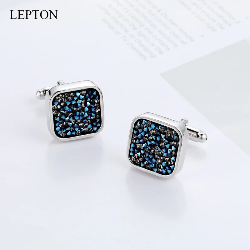 Hot Crystal Cluster Cufflinks For Mens Lepton Square Classic Crystal Cufflink Fashion Man Shirt Cuffs Cuff Links Wedding Gift