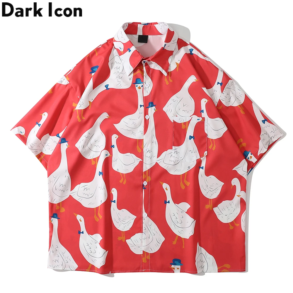 Dark Icon Full Prined Oversized Men's Shirt Short Sleeve Summer Streetwear Shirts for Men