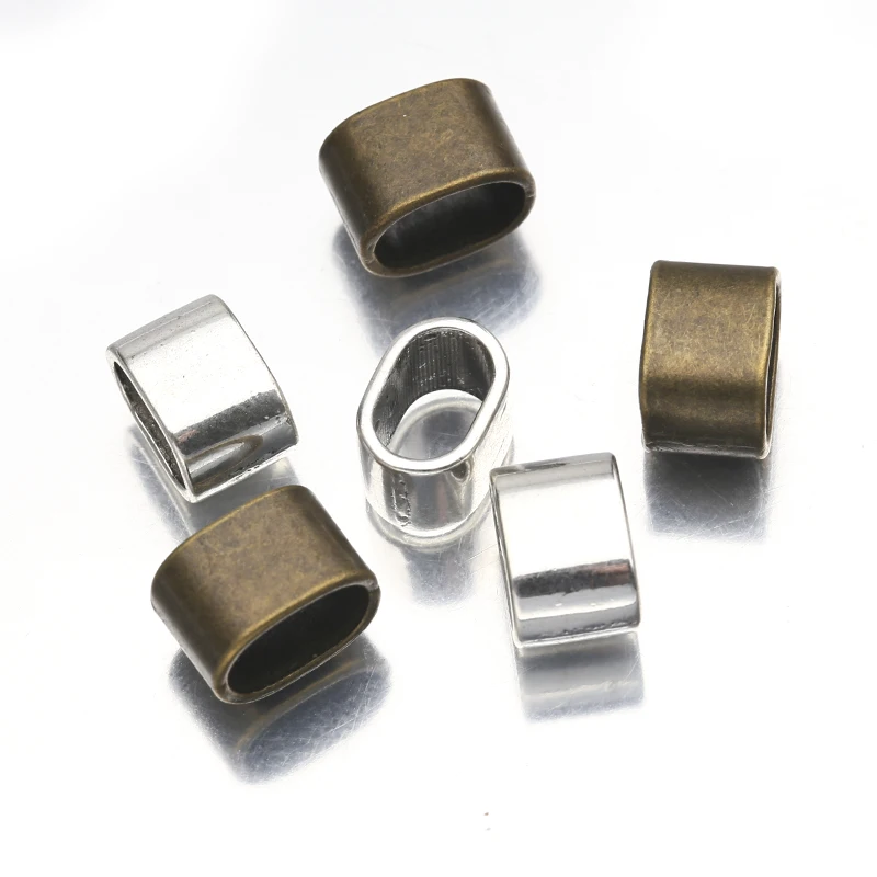 10Pcs/Lot Tibetan Silver Oval Tube Slider Spacers Hole 11x7mm DIY For Leather Cord Bracelet Necklace Jewelry Making Accessories
